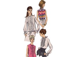 7115 60S VOGUE 4 BUTTON BLOUSES SLEEVES / JABOT OR NOT PATTERN 14 34'' BUST UNCUT